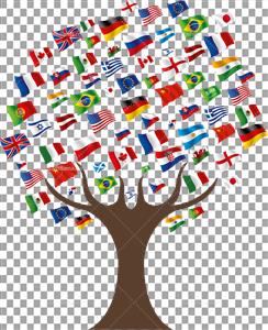 عکس مفهومی پرچم کشور های مختلف روی درخت